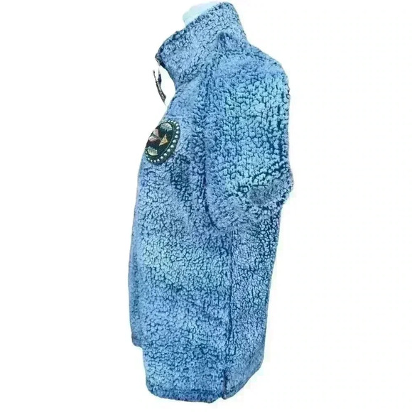 Blue & gray women’s Sherpa fleece 1/4 zip with Native American accents sz S - Picture 6 of 10